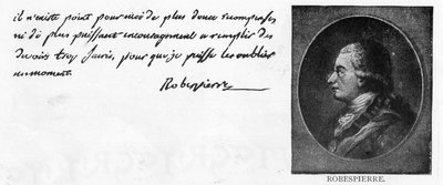 Handwriting and signature of Robespierre by Unbekannt