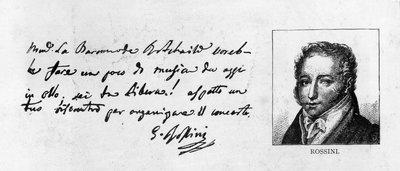 Handwriting and signature of Rossini from a letter arranging a concert for Baronne de Rothschild by Unbekannt