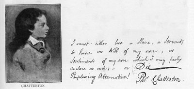 Handwriting and signature of Thomas Chatterton from a letter written to William Barrett in reply to Barrett