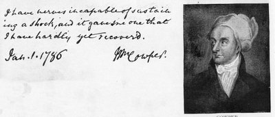 Handwriting and signature of William Cowper by Unbekannt
