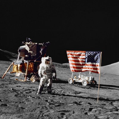 Harrison H Schmitt on the lunar surface during Apollo 17 landing mission by Unbekannt