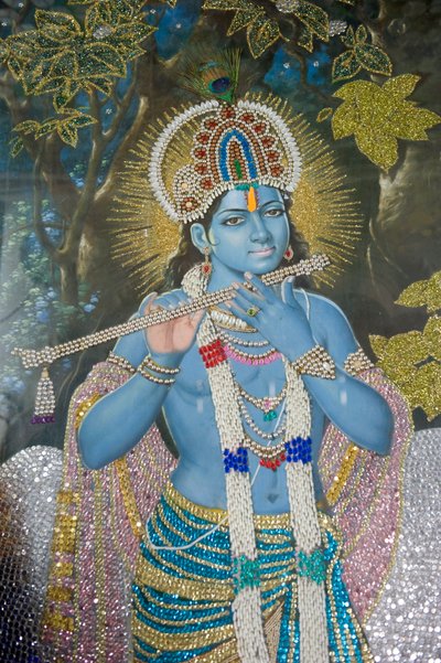 Hinduism: painting of Lord Krishna with flute; Durgiana Mandir Vishnu Temple; Amritsar; Punjab; India by Unbekannt