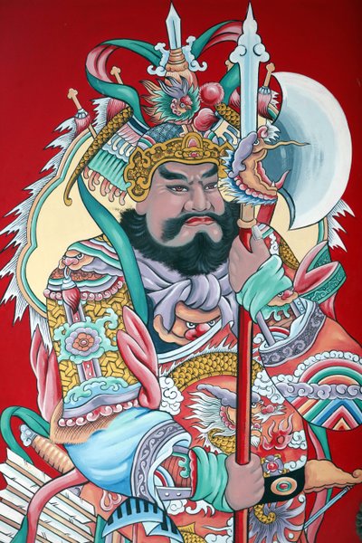 Hoi Tuong Te Nguoi Hoa Buddhist Chinese temple, Guardian figure paintings on gate, Phu Quoc, Vietnam by Unbekannt