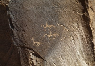 Hunting Scene, Petroglyph, Ledge Ruin, Canyon de Chelly National Monument, Navajo Indian Reservation, Arizona, USA by Benjamin Baud