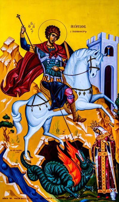 Icon of Saint George, Moni Karydi, Crete, Vamos, Crete, Greece, Europe by Unbekannter Künstler