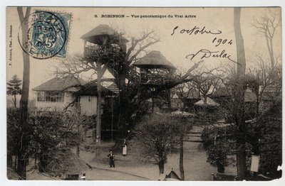 Ile de France, Hauts de Seine (92), Le Plessis Robinson: panoramic view of the True Arbre, a guinguette installed at the top of a chestnut - Postcard dated 1904 by Unknown