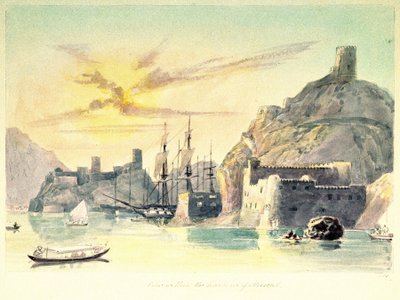 Interior View of the Port of Muscat, with Description of Fortified Buildings and Moored Ships. Lt-Col. Paint Charles Hamilton Smith by Unbekannter Künstler