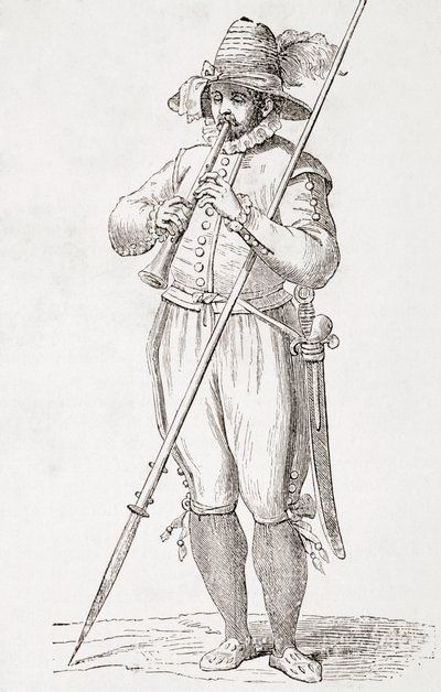 Italian Peasant Playing Dulzaina, After a 16th Century Work by Cesare Vecellio, from 
