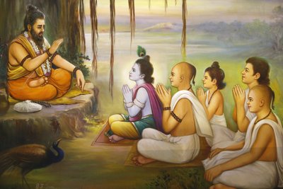 Jalaram Prathna Hindu Temple, Leicester. Fresco. Krishna and Devotees Listening to Balarama, United Kingdom by Unbekannt