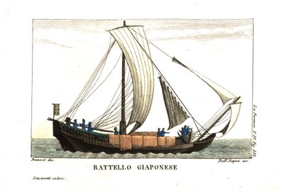 Japanese Sailboat. Illustration by Jean Louis Prevost From Jean François de Galaup, Earl of La Perouse