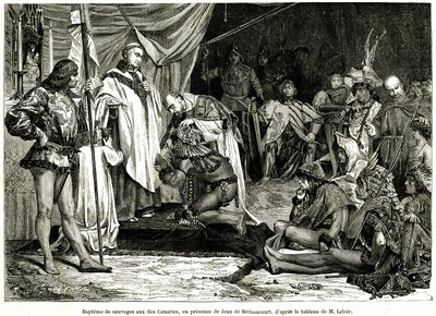 Jean de Bethencourt, Norman gentleman, Baron de Saint Martin le Gaillard, conquered and Christianized the Canary Islands in January 1405, from the magazine “Sur terre et sur mer” n°28, January 8 by Unbekannter Künstler