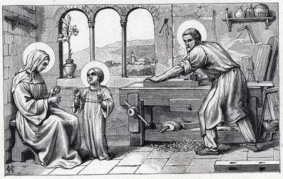 Jesus serving Mary. Alphabet of the child Jesus. Edition of 1932. Woodcarvings signed H G. Private collection by William M. Timlin