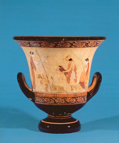Kalyx krater depicting Hermes delivering the infant Dionysus to the Nymphs, Etruscan by Unbekannt
