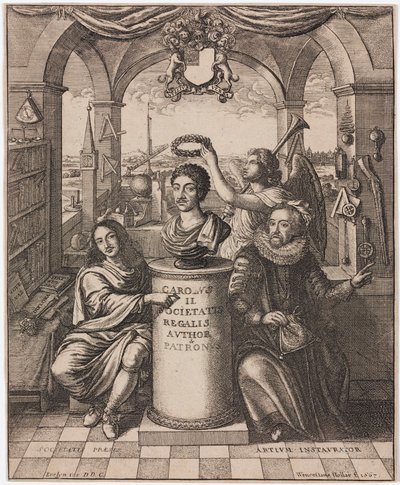 King Charles II, Viscount Brouncker and Francis Bacon by Unbekannt