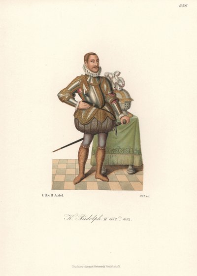 King Rudolph II, Holy Roman Emperor, King of Bohemia, Archduke of Austria. Chromolithograph from Hefner-Alteneck