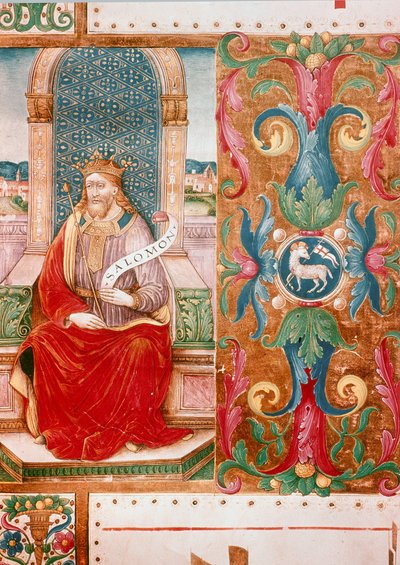 King Solomon on the Throne Illuminated Lettrine from manuscript Ms. K C 43, Florence, Museo del 