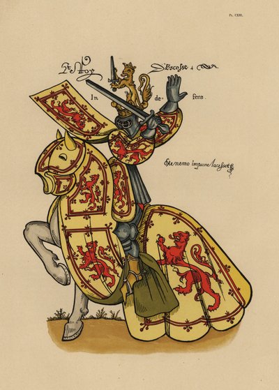King of Scotland, with lion rampant standard and crest on helm by John Pardon