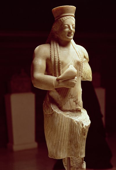 Kore Figure of a Young Female Athenian Holding a Bird Offering, Greek, c.540-530 BC by Unbekannt