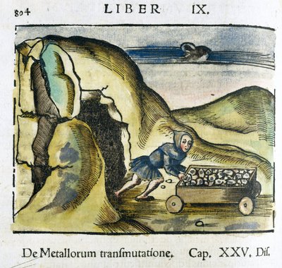 The Mine 16th Century: A Man Pushing a Cart Filled with Ore at the Entrance of a Mine by Unbekannt