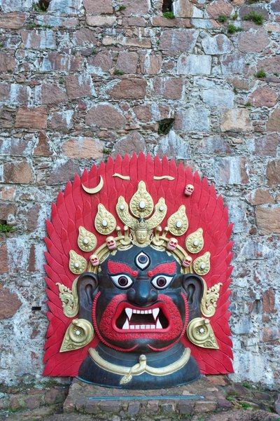 Large brightly painted Tibetan mask of bronze; Demon; Messner Mountain Museum Firmian from Reinhold Messner; Schloss Sigmundskron Castle; near Bolzano; Alto Adige; Trentino-Alto Adige; Italy; Europe by Unbekannt