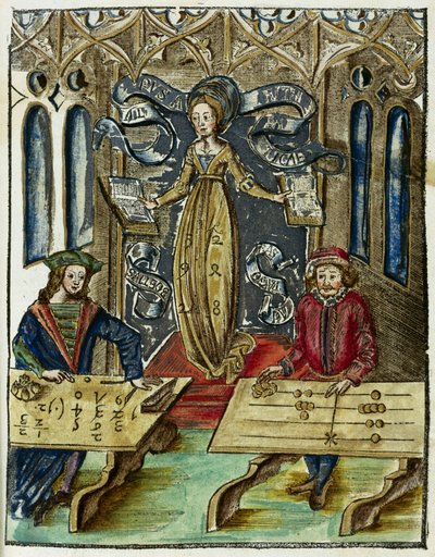 Mathematical instruments in the 16th century: speed calculation competition between Pythagoras (580-500 BC) and Boethius (480-524), Pythagoras uses his counting table (abacus) and Boethius uses algorithms by Unbekannt