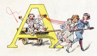 Letter A: Hitch Fun. Alphabet of Phosphatine Falieres. Engraving. Brevete alphabet S.G.D.G. by pharmacist Pierre Emile Falieres. Illustrations in chromolithography, late 19th century. by Unbekannt