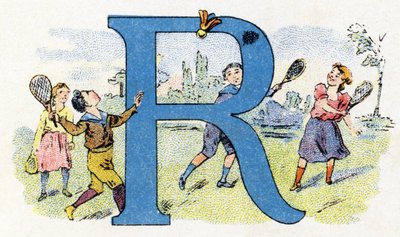 Letter R: Flying Racket. Alphabet of Phosphatine Falieres. Engraving. Late 19th century by Unbekannt