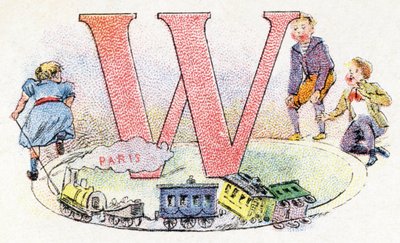 Letter W: Wagon. Alphabet of Phosphatine Falieres. Engraving. Late 19th century by Unbekannt