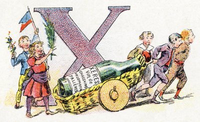 Letter X: Xeres. Alphabet of Phosphatine Falieres. Engraving. Brevete alphabet S.G.D.G. by pharmacist Pierre Emile Falieres. Illustrations in chromolithography, late 19th century. by Unbekannt