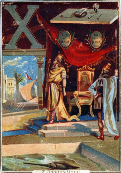 Letter X: Xerxes I, Xylography, Xiphias. Alphabet. Chromolithographs of Parisian Lithography, circa 1890 by Unbekannt