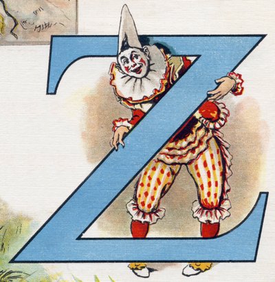 Letter Z: Zizi the Clown. Engraving in 