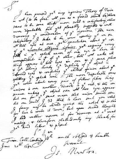 Letter from Sir Isaac Newton to William Briggs, M.D., written from Trinity College, Cambridge, 20 June by Unbekannt