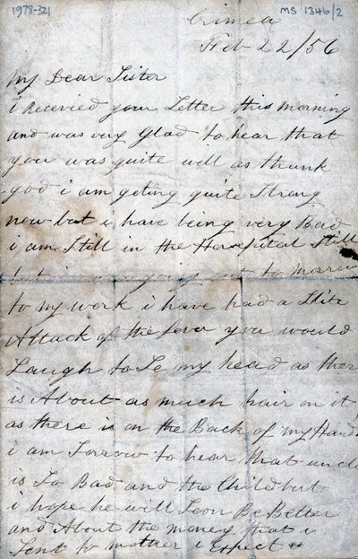Letter from a soldier in the Crimea to his sister, 22 February 1856 by Unbekannt