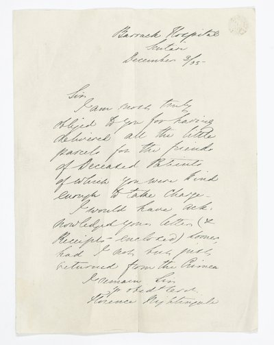 Letter written by Florence Nightingale, whilst at the Barrack Hospital, Scutari by Unbekannt