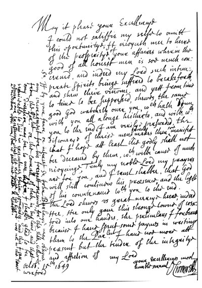 Letter written by Oliver Cromwell to Lord Fairfax to congratulate him on his prosperity and to announce the capture of Wexford, Ireland by Unbekannt