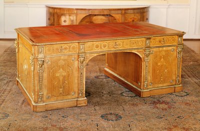 Library table, inlaid mahogany by Unbekannt