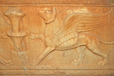 Mythical beast carving detail on Attic Sarcophagus (2nd century AD), Libya by Unbekannt