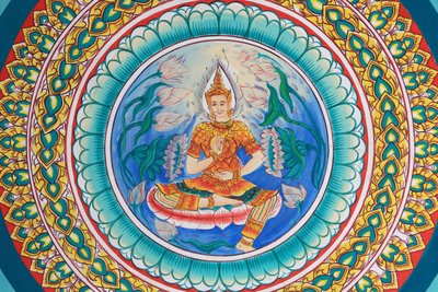 Life of Buddha. Ceiling Artwork Depicting the Life of Buddha. Wat Inpeng, Vientiane, Laos, 2015 by Unbekannt
