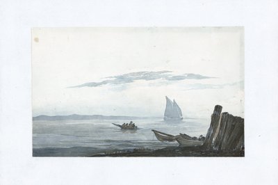 Light cumulus and stratus above a sea inlet by Unbekannter Künstler