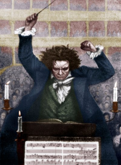 Ludwig van Beethoven conducting with baton - by Katzaroff. German composer by Unbekannt