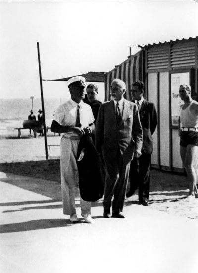 Mostra del Cinema 1930s: The Duce Benito Mussolini at Lido with Count Giuseppe Volpi di Misurata - Venice by Unbekannt
