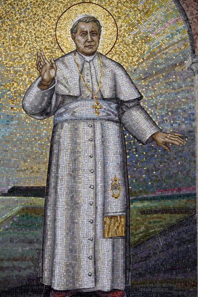 Madonna della Scala Benedictine Abbey, Noci, Apulia: Mosaic depicting Pope Pius X, Italy by Unbekannt