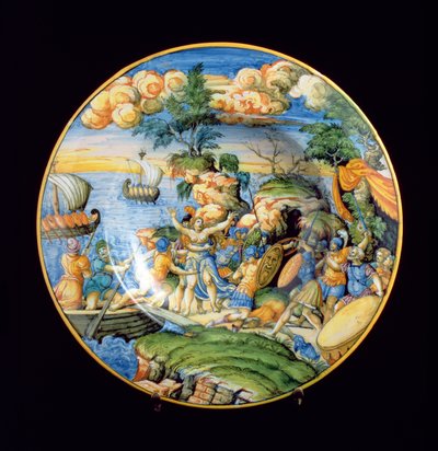 Maiolica plate depicting the abduction of Helen of Troy by Unbekannter Künstler