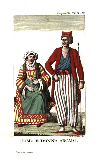 Man and Woman of Arcadia, the Peloponnese, Greece. Illustration from Francois Pouqueville