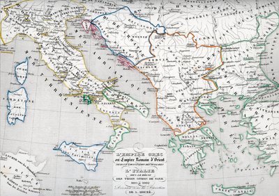 Map of the Byzantine Empire during the occupation of Bulgarians and Italy during the reign of Otto I, Otto II and Otto III by Unbekannter Künstler