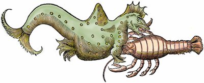 Marine dragon and giant crustacean, xylography taken from 