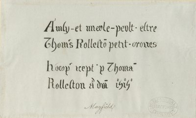 Mayfield Church - Inscription to Thomas Rolleston: pen drawing by Unbekannt