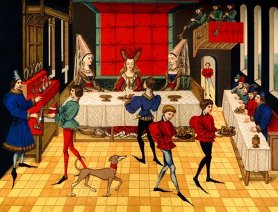 Medieval table service - a 15th century lady being served dinner by her servants by Unbekannter Künstler