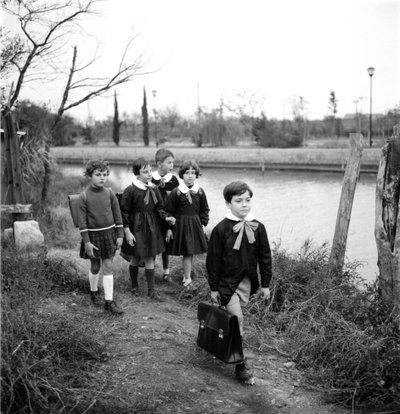 Mixed School in Venice, Students Wear a Blouse. The Exit of Classes. 1950s by Unbekannt
