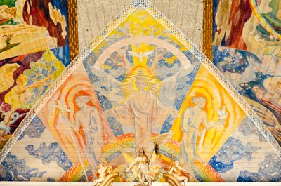 Modern art; colourful ceiling painting by Lou Mohr; 